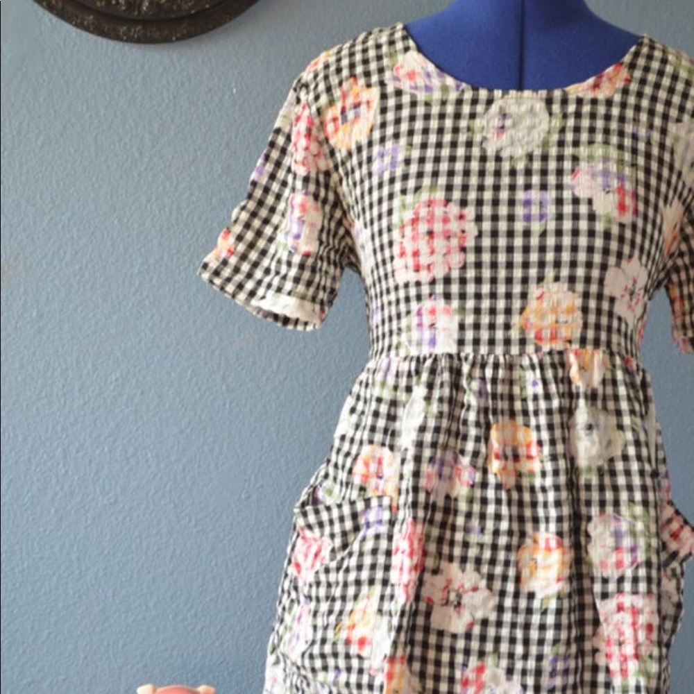 Vintage Floral Gingham Dress